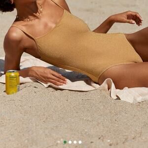 Aerie Sparkle Scoop Full Coverage One Piece Swimsuit Large Long Women’s Gold